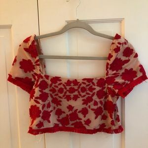 red floral crop top